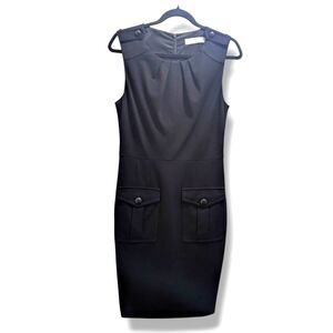 Trina Turk Black Brigadier Dress Ponte Sheath Sleeveless Round Neckline- M